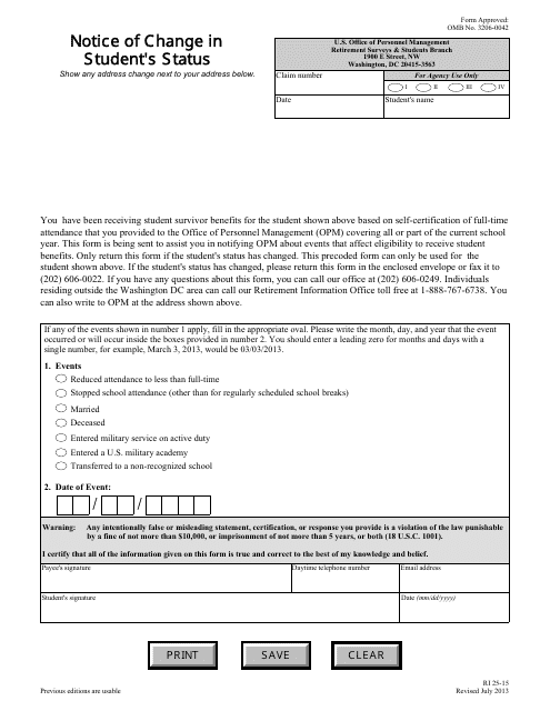 OPM Form RI25-15  Printable Pdf