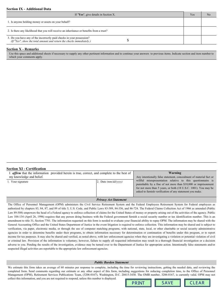 OPM Form RI34-18 Financial Resources Questionnaire, Page 4