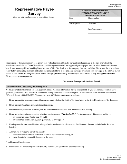 OPM Form RI38-115 Representative Payee Survey