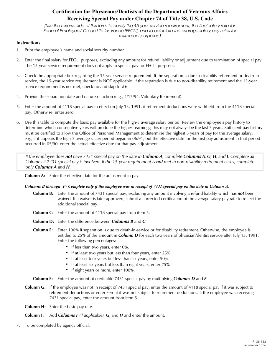 OPM Form RI38-133 - Fill Out, Sign Online and Download Fillable PDF ...