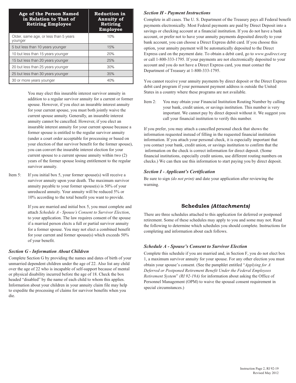 OPM Form RI92-19 Application for Deferred or Postponed Retirement, Page 3