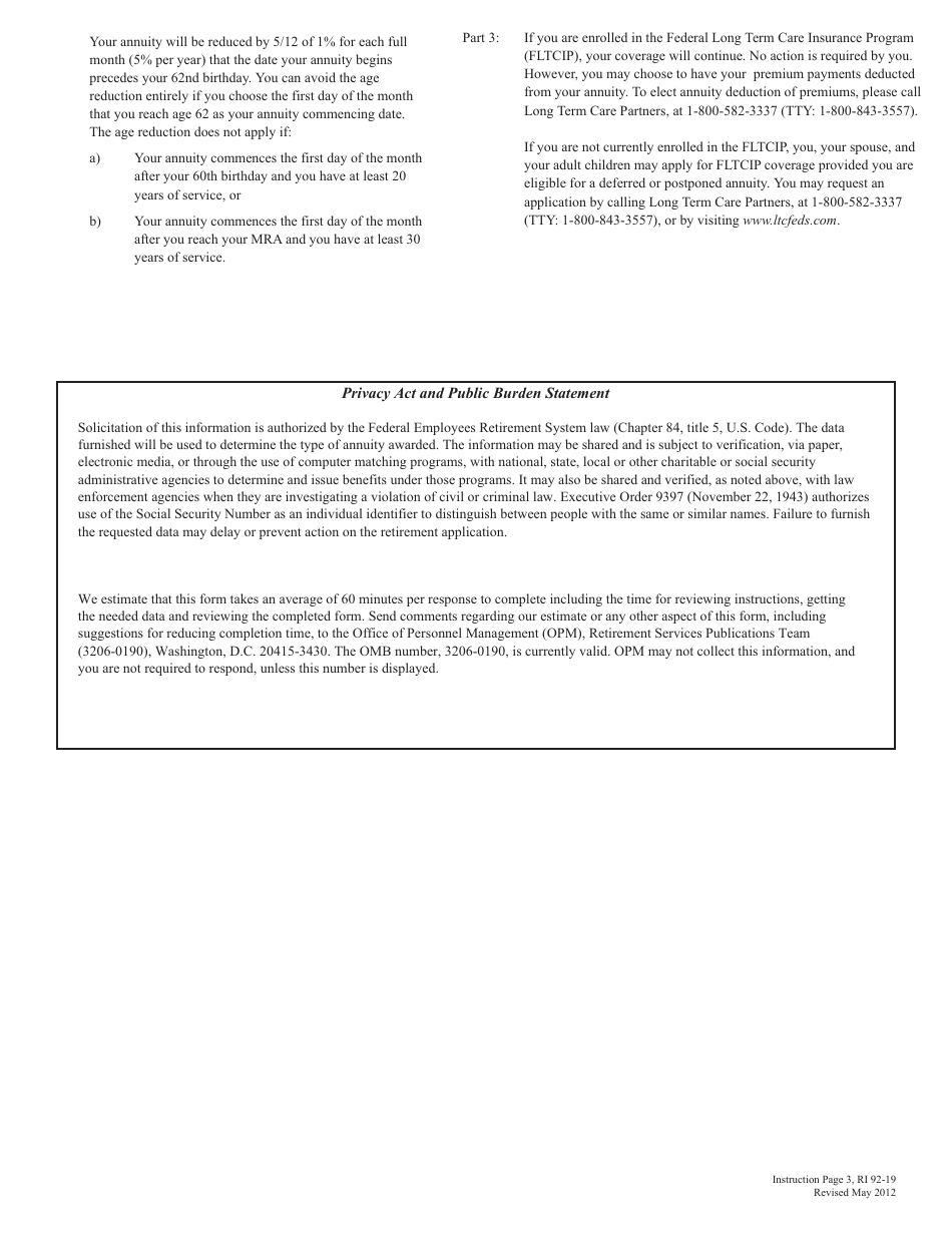 OPM Form RI92-19 Application for Deferred or Postponed Retirement, Page 5