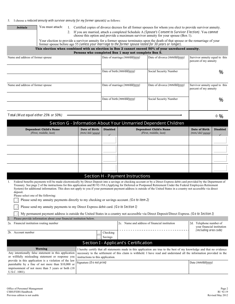 OPM Form RI92-19 - Fill Out, Sign Online and Download Fillable PDF ...