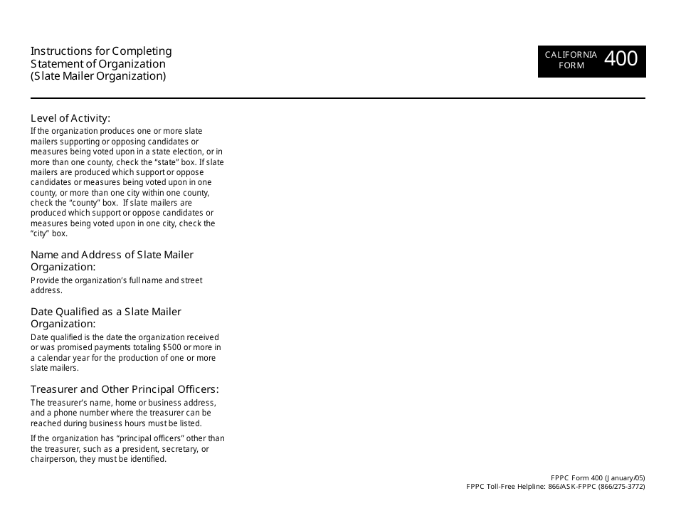 FPPC Form 400 Statement of Organization (Slate Mailer Organization) - California, Page 3