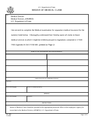 Document preview: Form DS-1689 Waiver of Medical Claim