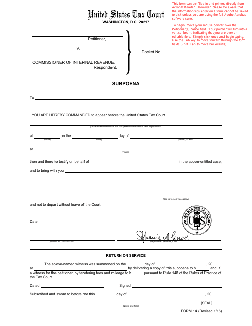 T.C. Form 14  Printable Pdf