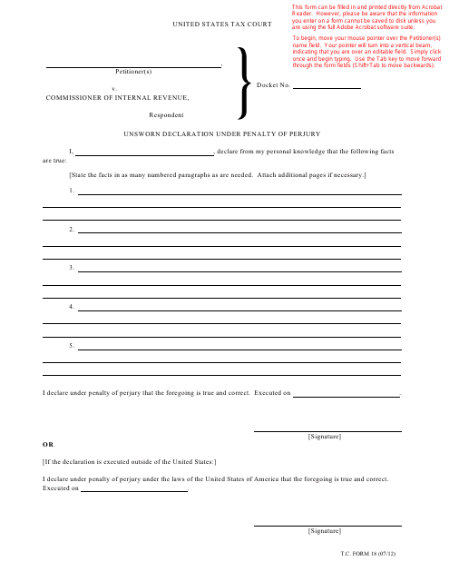 T.C. Form 18  Printable Pdf