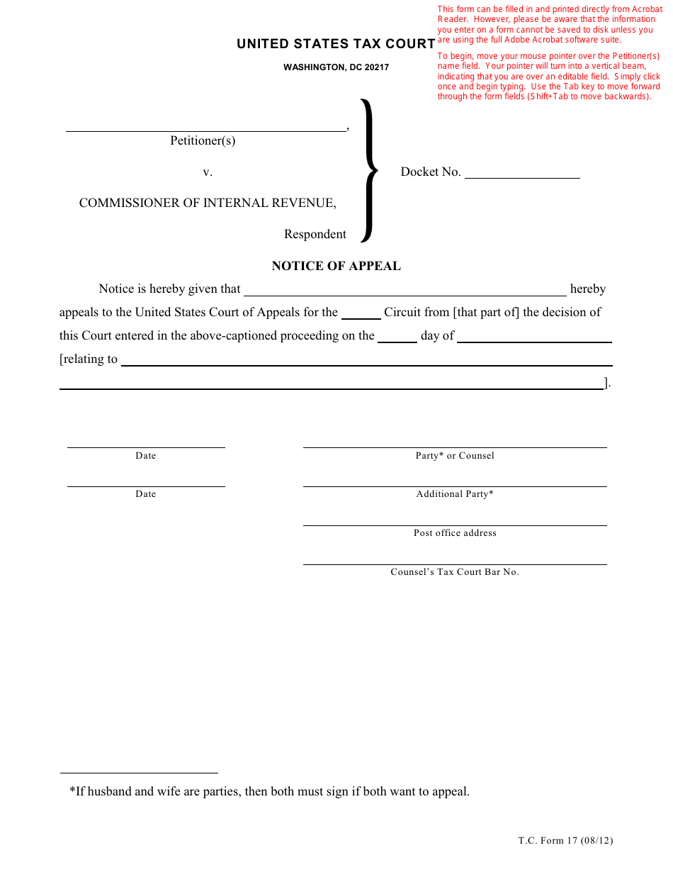 T.C. Form 17 - Fill Out, Sign Online and Download Fillable PDF ...