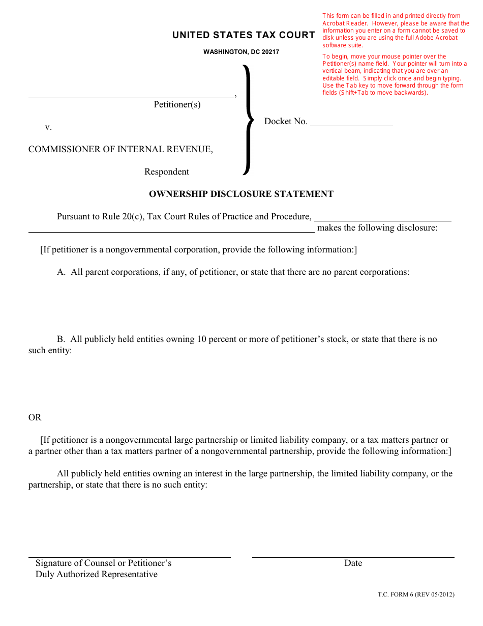 T.C. Form 6 Ownership Disclosure Statement, Page 1