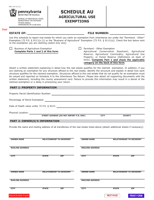 Form REV-1197 Schedule AU  Printable Pdf