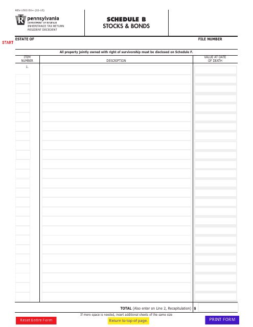Form REV-1503 Schedule B  Printable Pdf