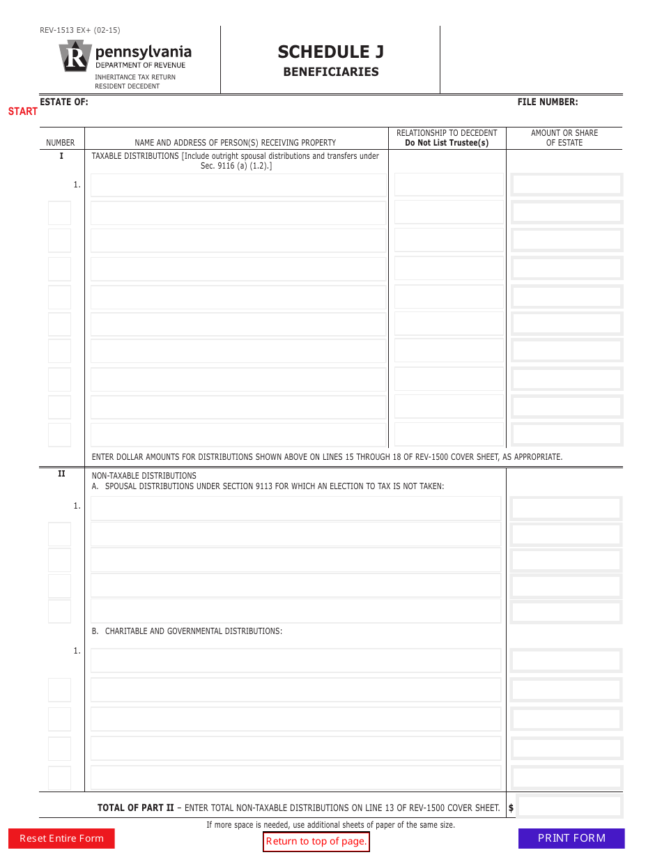 Form REV-1513 Schedule J Beneficiaries - Pennsylvania, Page 1