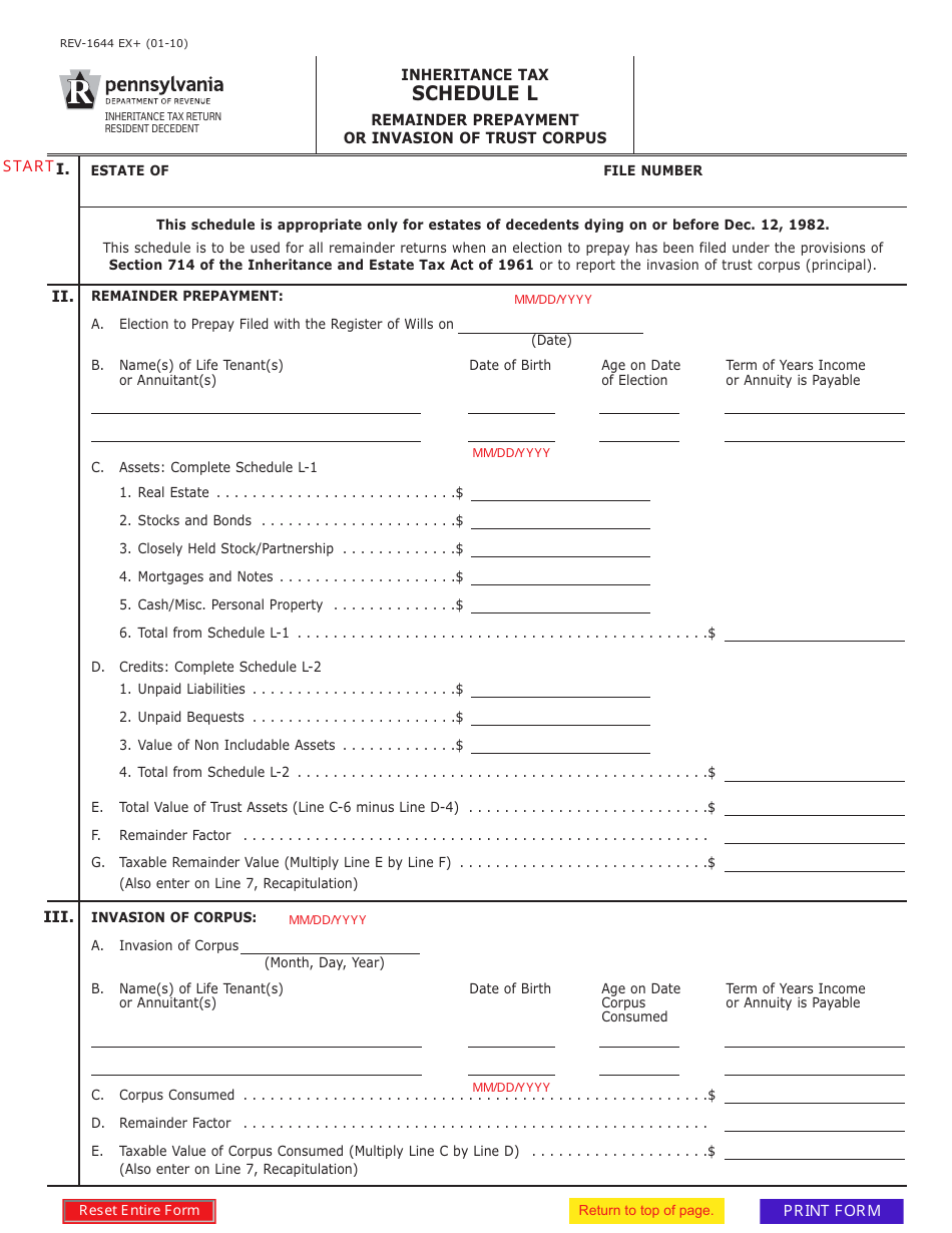 Form REV1644 Schedule L Fill Out, Sign Online and Download Fillable
