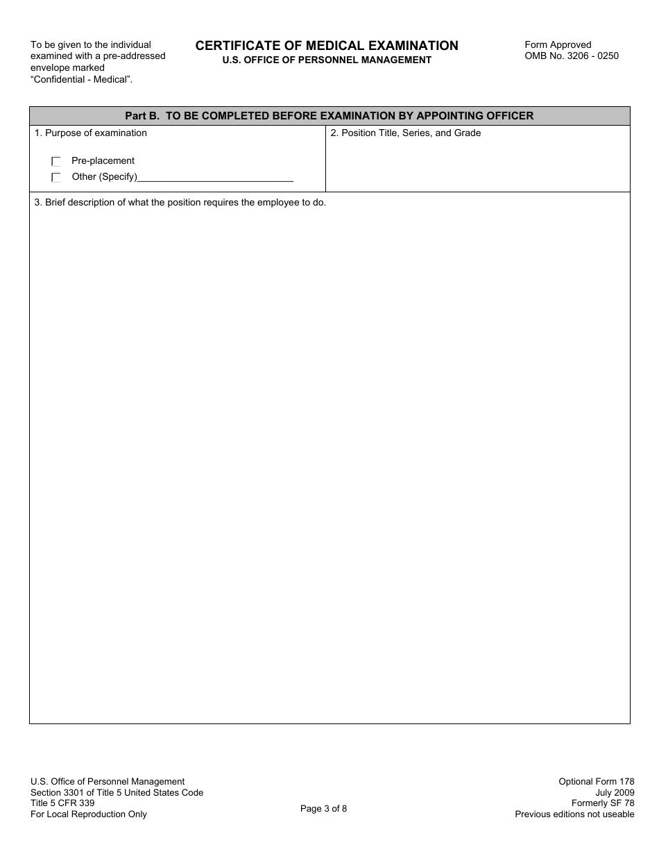 OPM Optional Form 178 Certificate of Medical Examination, Page 3