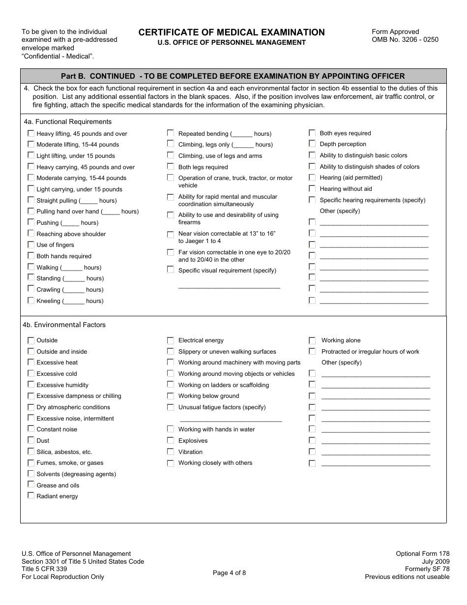 OPM Optional Form 178 Certificate of Medical Examination, Page 4