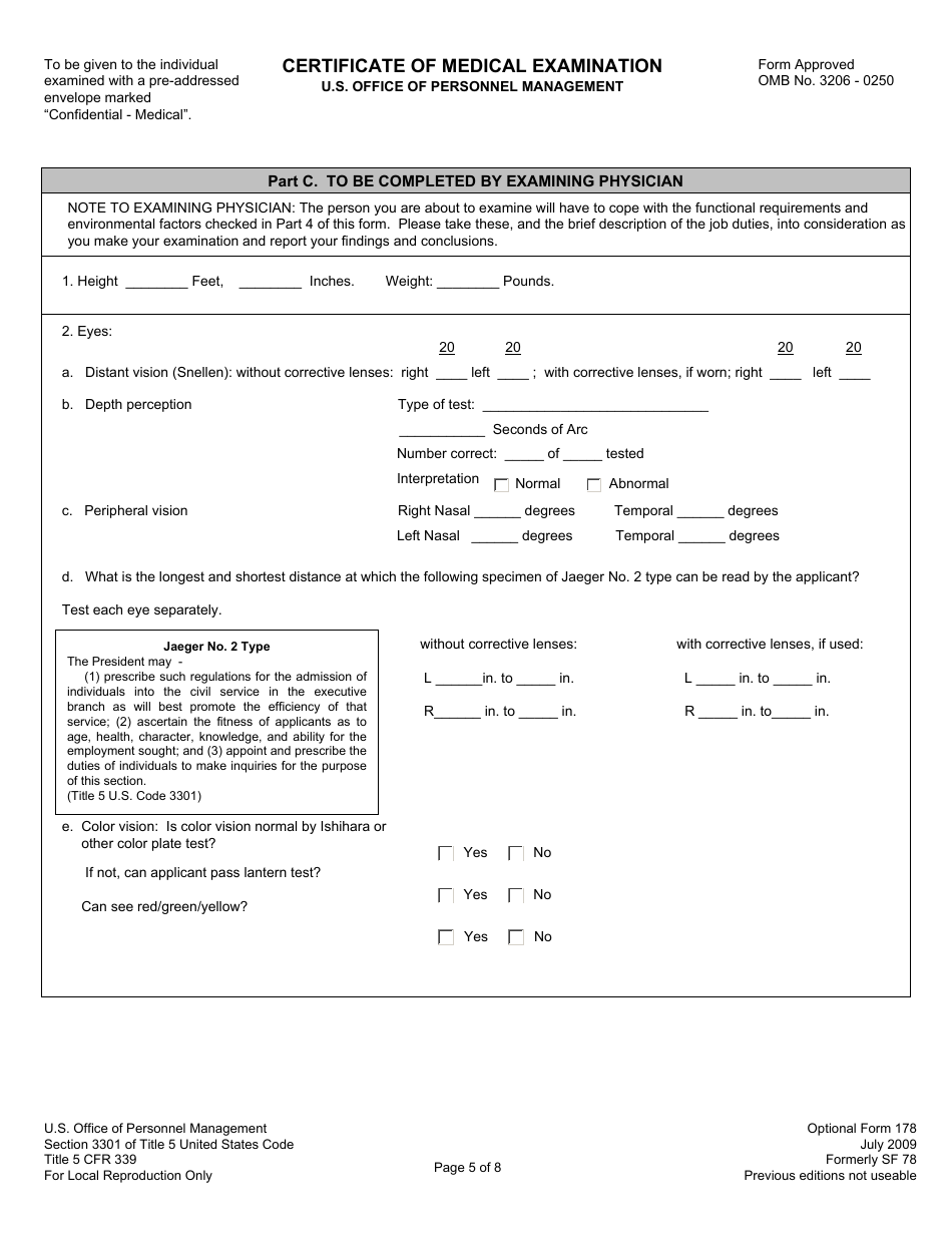 OPM Optional Form 178 Certificate of Medical Examination, Page 5