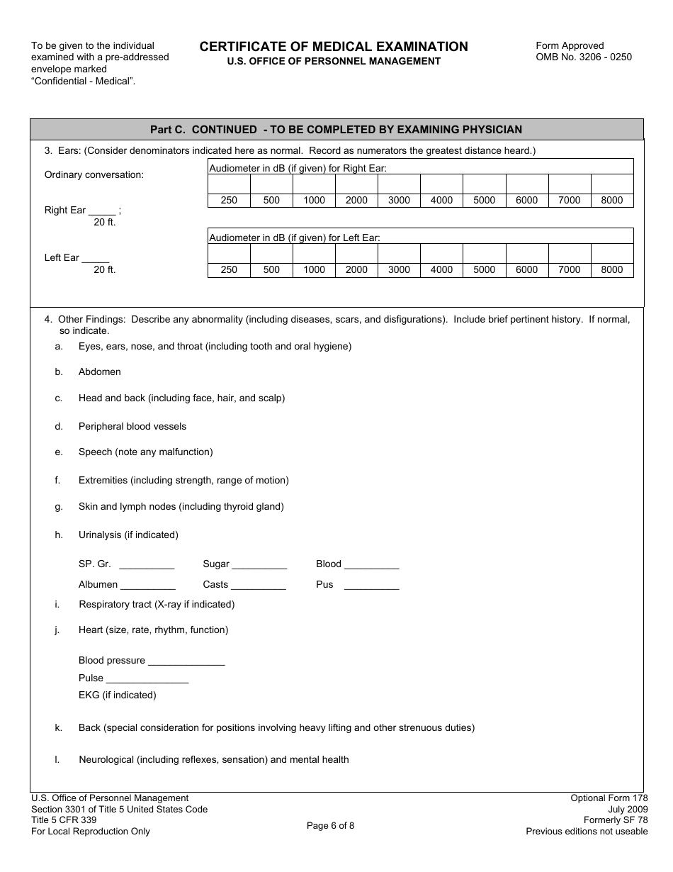 OPM Optional Form 178 Certificate of Medical Examination, Page 6