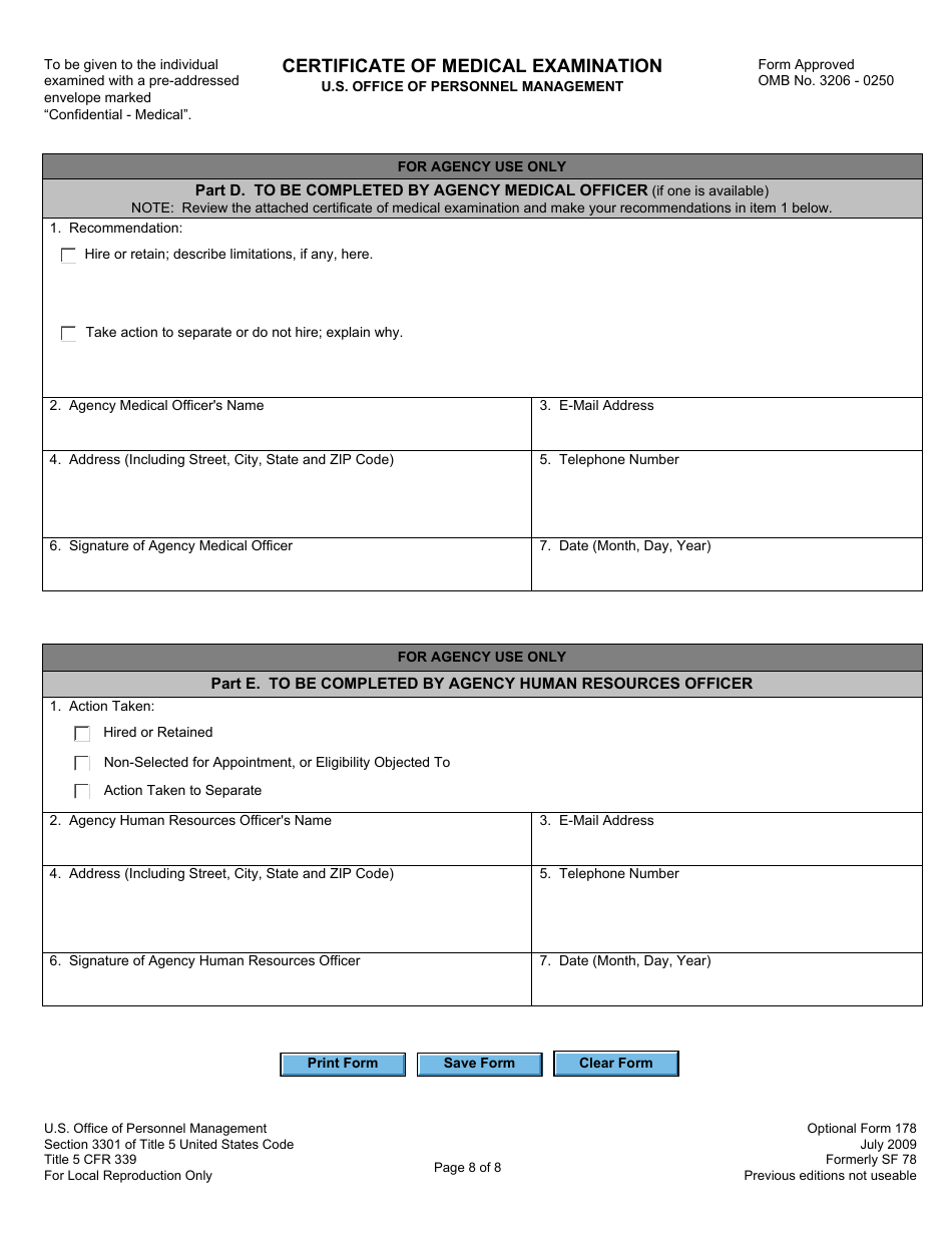 OPM Optional Form 178 Certificate of Medical Examination, Page 8