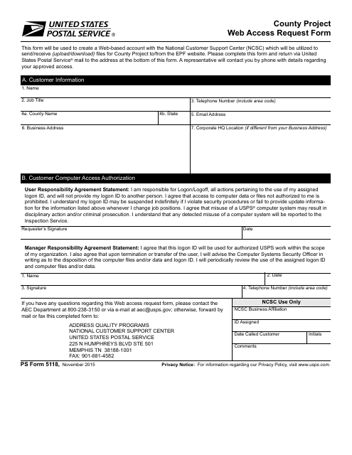 PS Form 5118  Printable Pdf