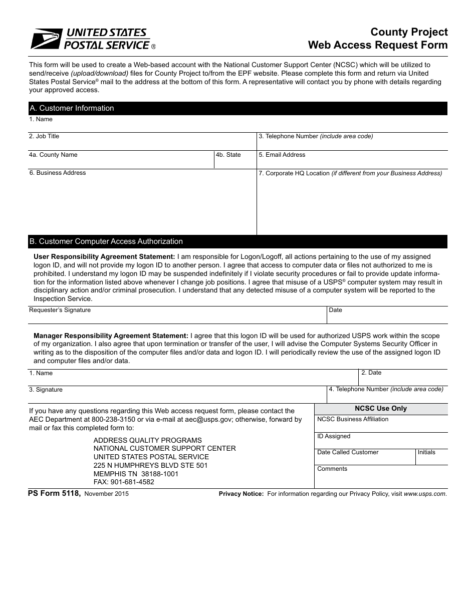 PS Form 5118 - Fill Out, Sign Online and Download Printable PDF ...