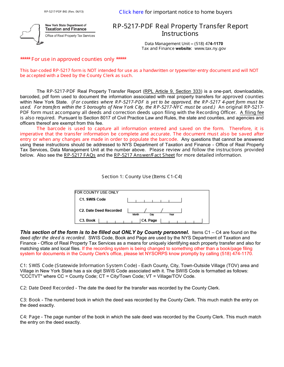 Instructions for Form RP-5217-PDF Real Property Transfer Report - New York, Page 1