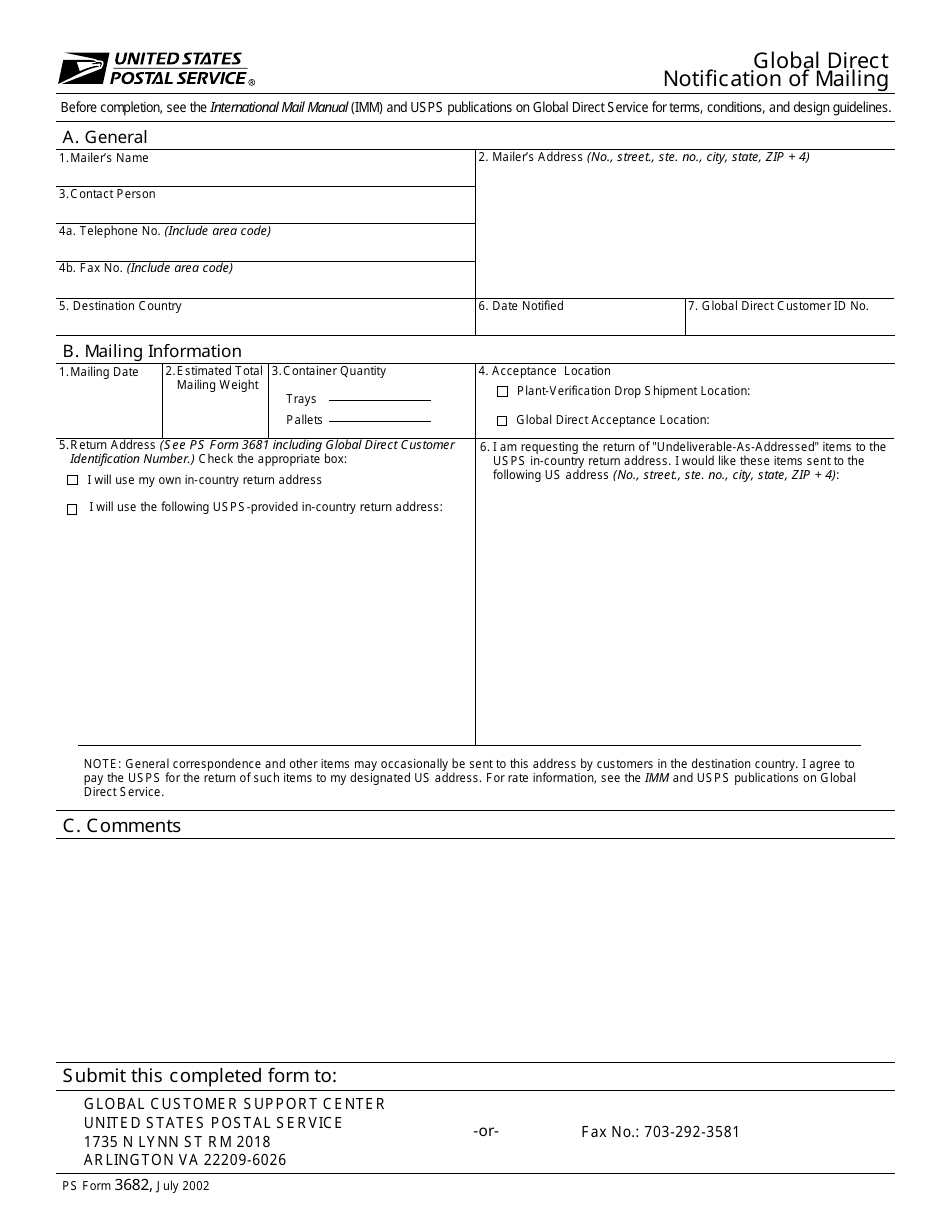 PS Form 3682 - Fill Out, Sign Online and Download Printable PDF ...