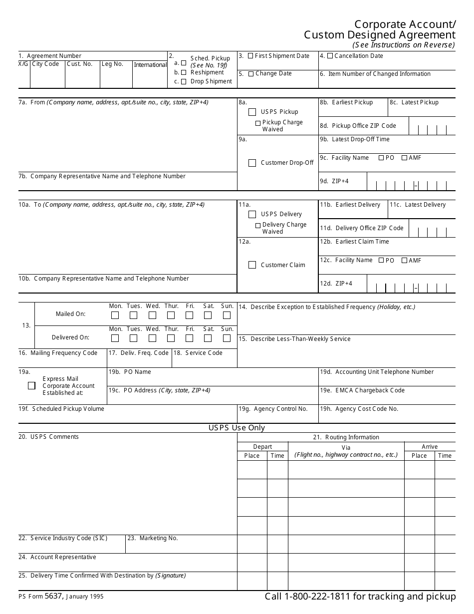 PS Form 5637 Corporate Account / Custom Designed Agreement, Page 1
