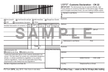 PS Form 2976 Customs Declaration Cn 22 - Sender's Declaration - Sample, Page 3