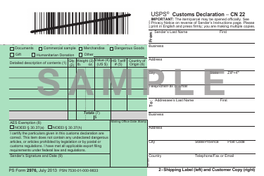 PS Form 2976 Customs Declaration Cn 22 - Sender's Declaration - Sample, Page 4