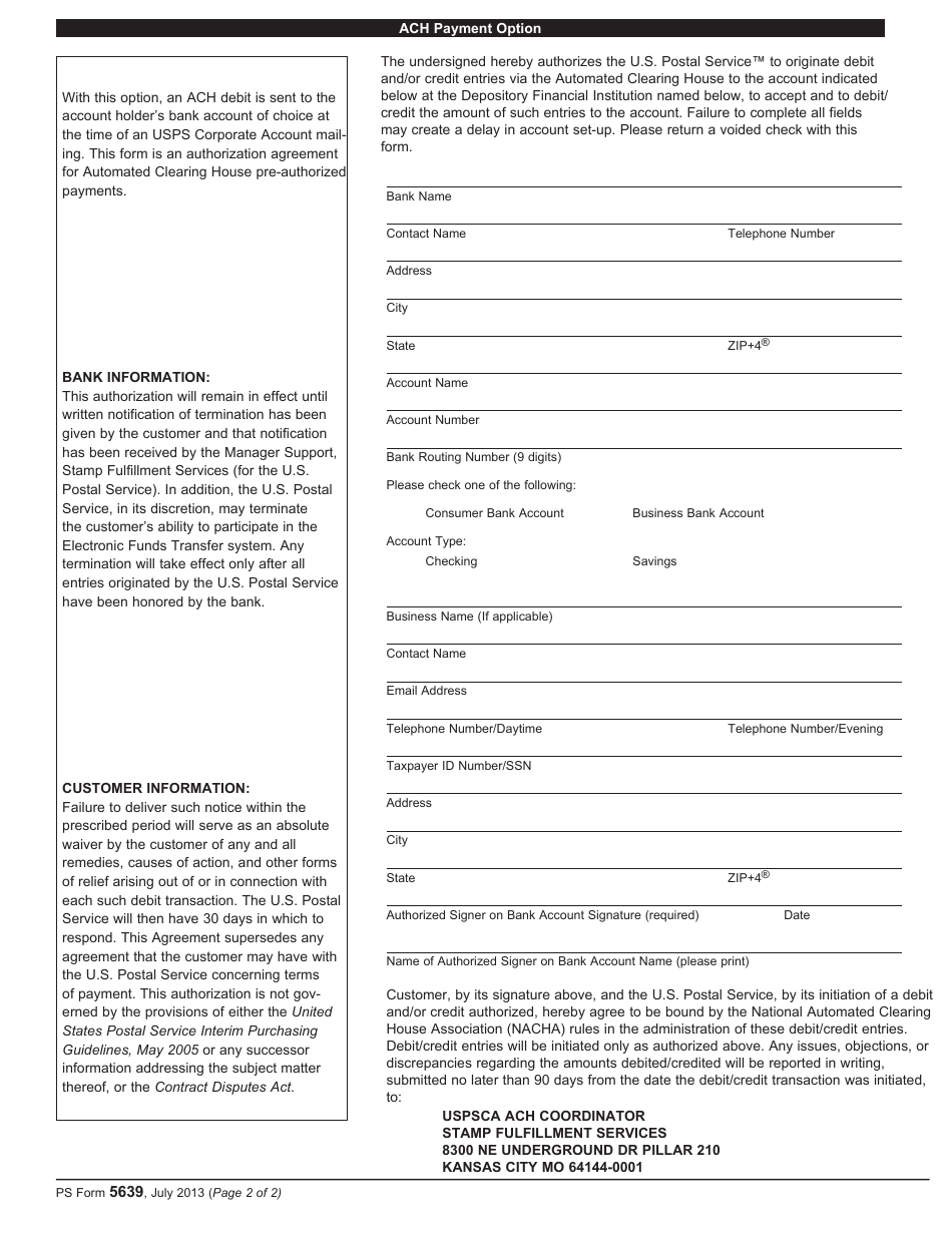 PS Form 5639 Uspsca Application and Payment Authorization Form, Page 2