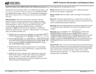 PS Form 2976-R USPS Customs Declaration and Dispatch Note, Page 2