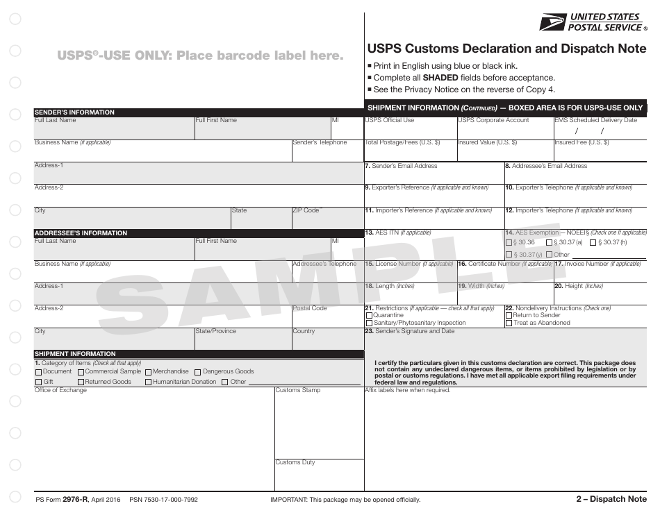 Ps Form 2976 R Fill Out Sign Online And Download Printable Pdf Templateroller 2989
