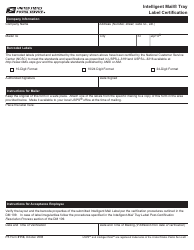 Document preview: PS Form 3114 Intelligent Mail Tray Label Certification