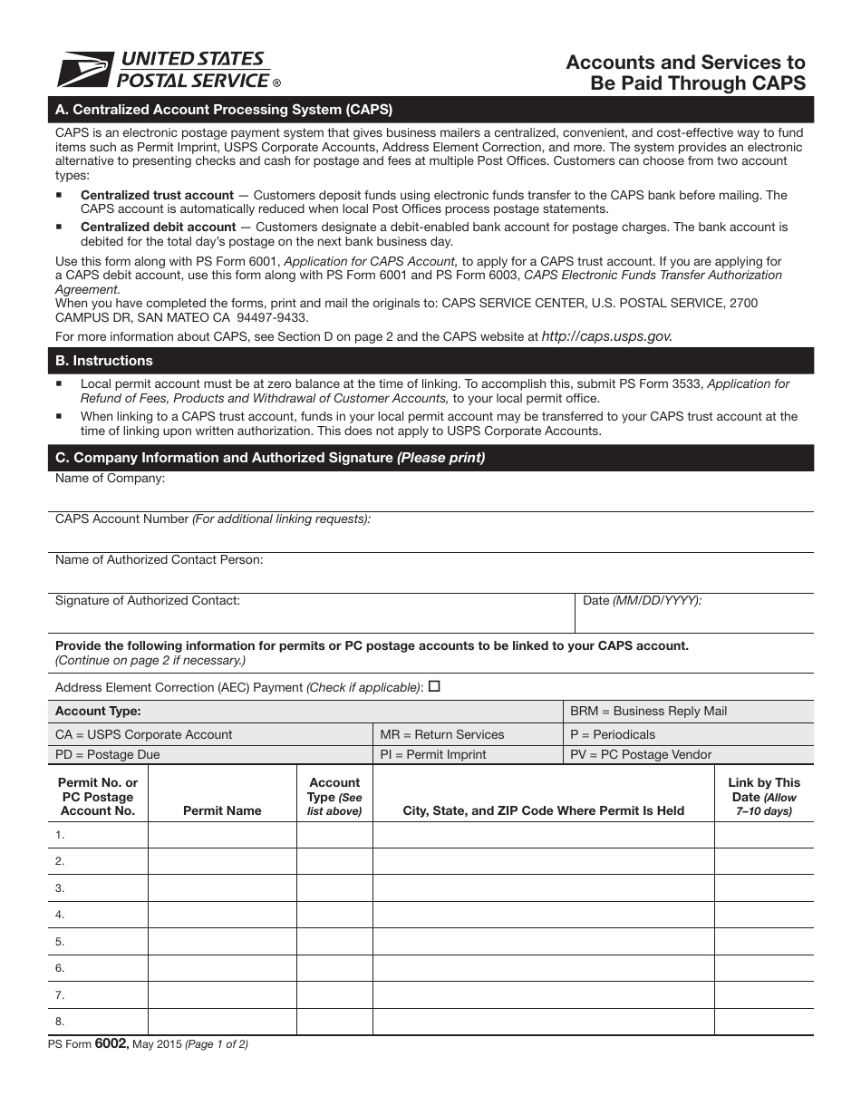 PS Form 6002 - Fill Out, Sign Online and Download Printable PDF ...