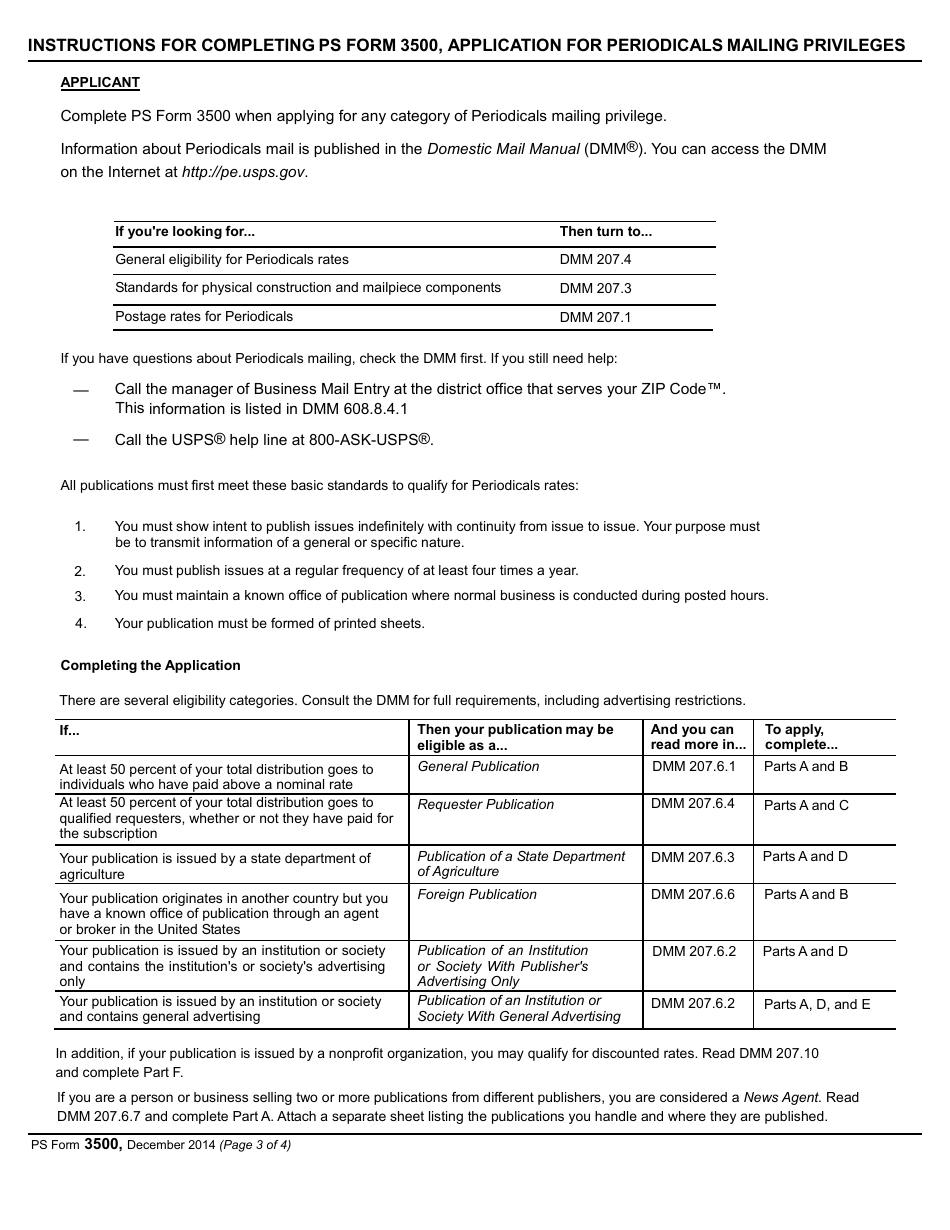 PS Form 3500 Application for Periodicals Mailing Privileges, Page 3