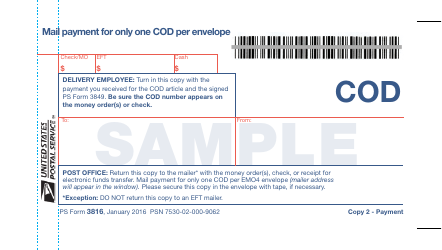 Sample PS Form 3816 &quot;Collect on Delivery (Cod) Mailing and Delivery Receipt&quot;, Page 2