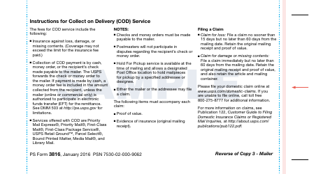 Sample PS Form 3816 &quot;Collect on Delivery (Cod) Mailing and Delivery Receipt&quot;, Page 4