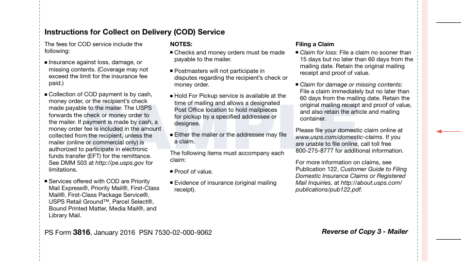 Sample PS Form 3816 Collect on Delivery (Cod) Mailing and Delivery Receipt, Page 4