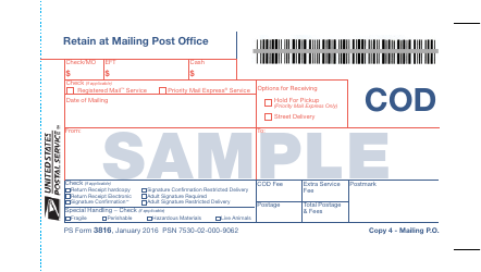 Sample PS Form 3816 &quot;Collect on Delivery (Cod) Mailing and Delivery Receipt&quot;, Page 5