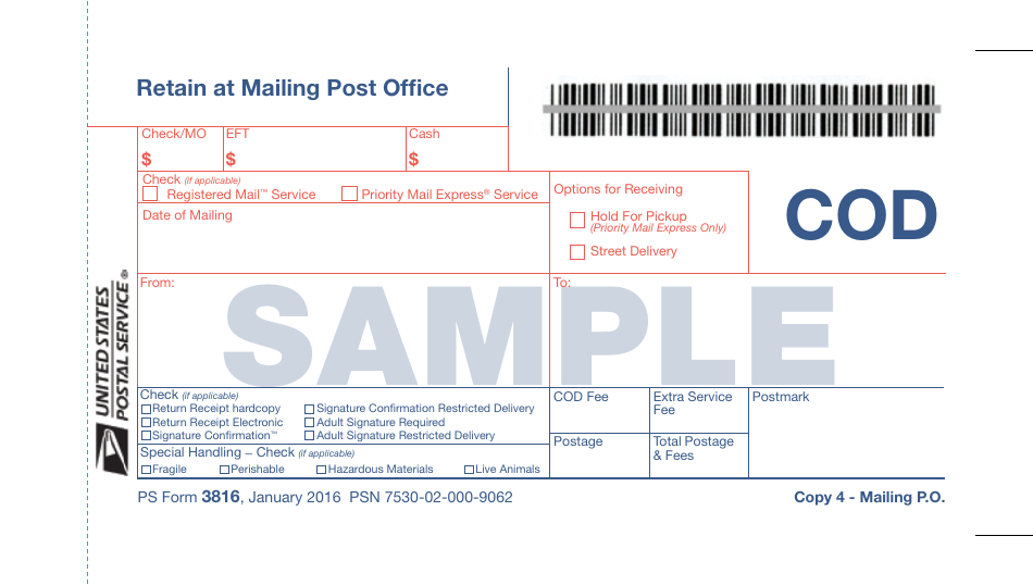 Sample PS Form 3816 Collect on Delivery (Cod) Mailing and Delivery Receipt, Page 5