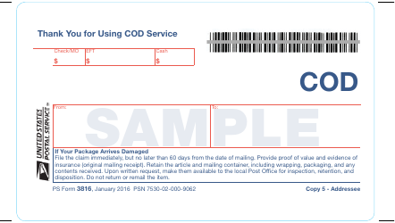 Sample PS Form 3816 &quot;Collect on Delivery (Cod) Mailing and Delivery Receipt&quot;, Page 6