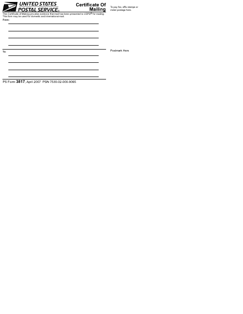 Printable Ps Form 3817 Printable Forms Free Online