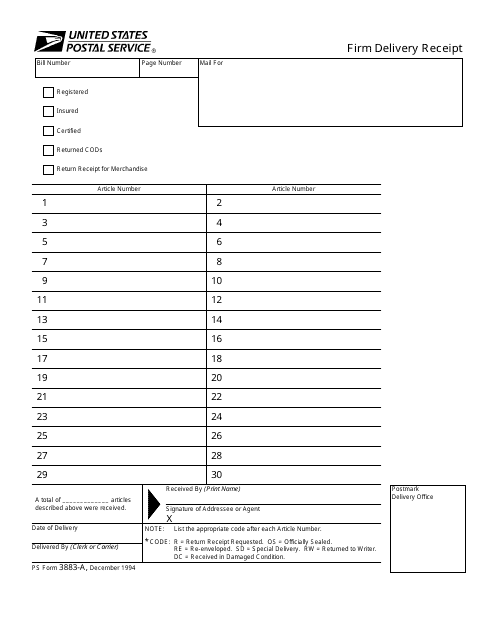 PS Form 3883-A  Printable Pdf