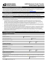 PS Form 6003 &quot;Caps Electronic Funds Transfer Authorization Agreement&quot;