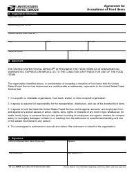 Document preview: PS Form 6011 Agreement for Acceptance of Food Items