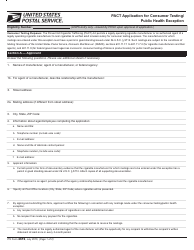 Document preview: PS Form 4616 Pact Application for Consumer Testing/ Public Health Exception