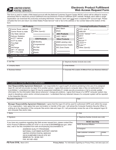 PS Form 5116  Printable Pdf