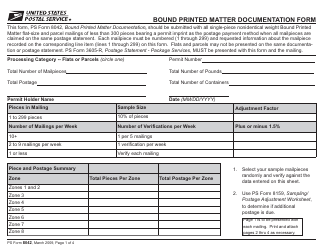 Document preview: PS Form 8042 Bound Printed Matter Documentation Form