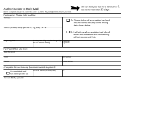 PS Form 8076 &quot;Authorization to Hold Mail&quot;