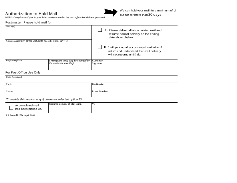 Ps Form 8076 Download Printable Pdf Or Fill Online Authorization